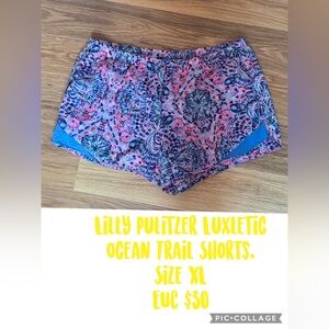 Lilly Pulitzer Luxletic Athletic Shorts - Pink and Blue Pattern